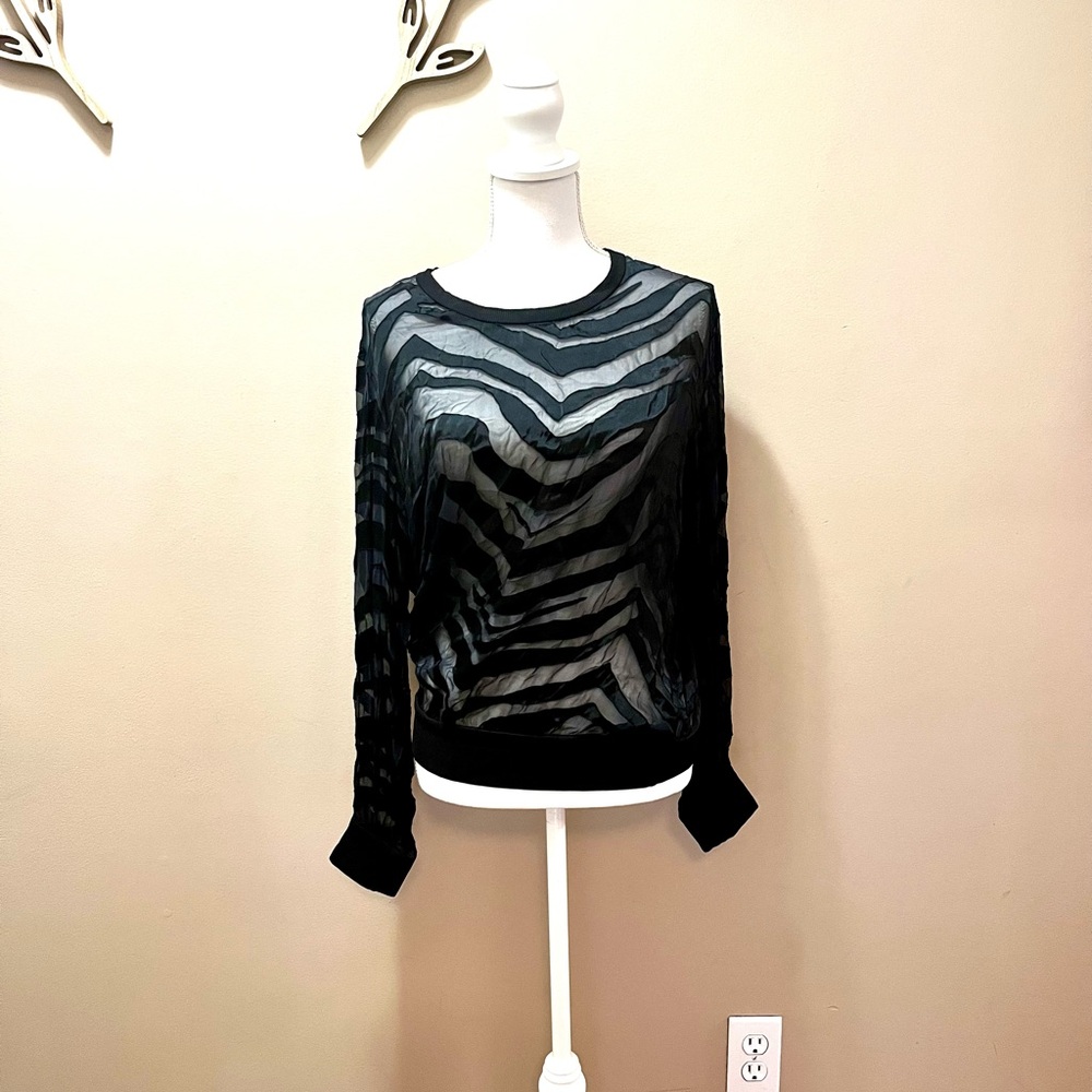 Neiman Marcus Sheer Paneled Black Blouse Size Small